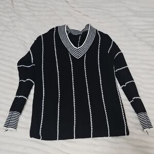 Black and White Striped Women's Sweater